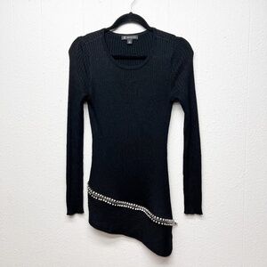 INC Ribbed Rhinestones Sweater Womens XS Stretch Long Length Party Evening Date